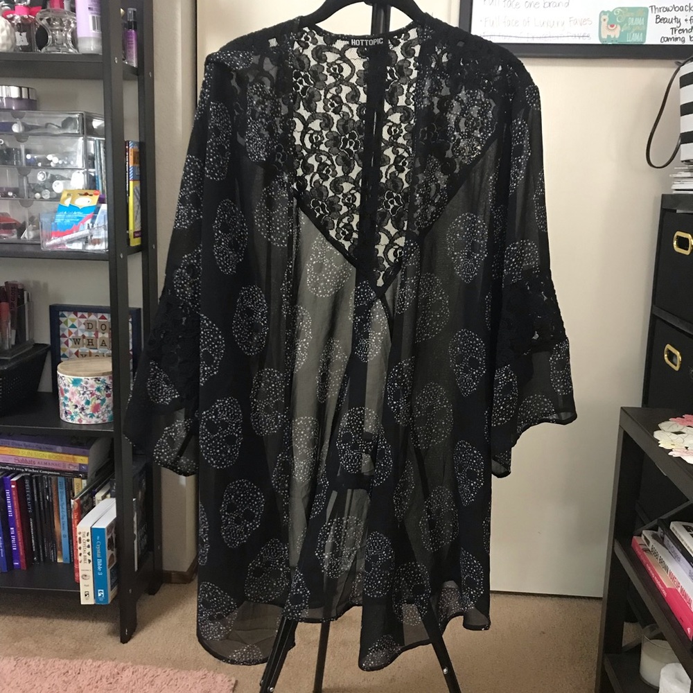 Skull Print Chiffon Kimono